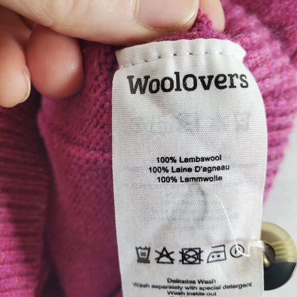 S WoolOvers Lambswool Cardigan Sweater Button Down Hot Pink Wool Overs Womens - Picture 9 of 13